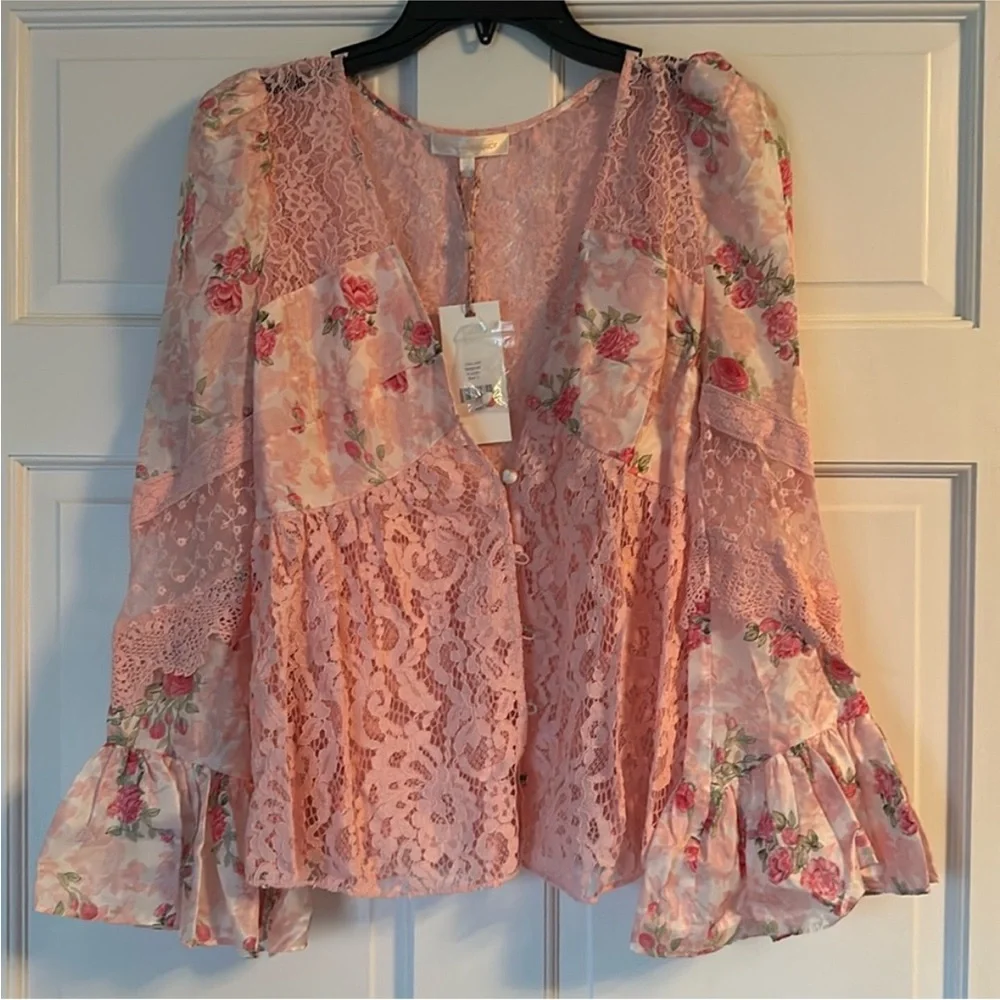 LoveShackFancy Pink Floral Lace Top - Picture 6 of 9